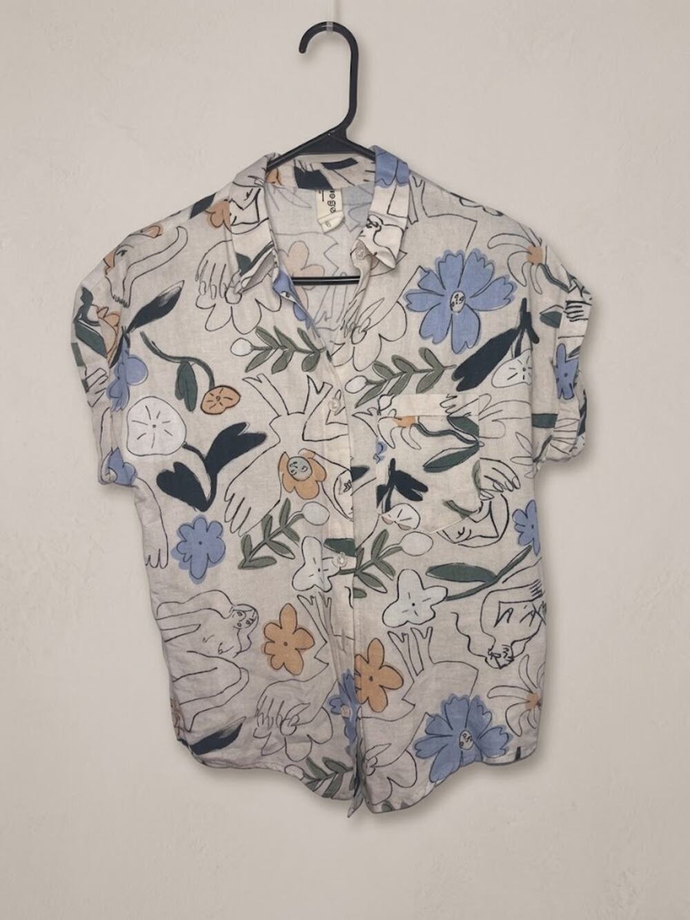 Eve Gravel Abstract Floral Figure Print Button Up Shirt XS